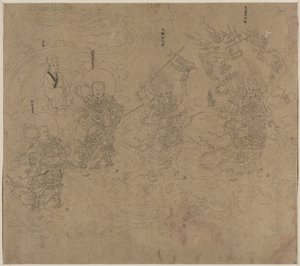 Album de thèmes taoïstes et bouddhistes : Procession de divinités taoïstes : Feuille 11