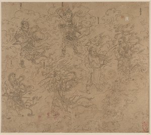Album de thèmes taoïstes et bouddhistes : Procession de divinités taoïstes : Feuille 19