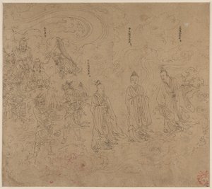 Album de thèmes taoïstes et bouddhistes : Procession de divinités taoïstes : Feuille 20