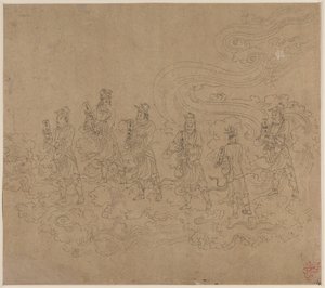 Album de thèmes taoïstes et bouddhistes : Procession de divinités taoïstes : Feuille 23 - Unknown artist