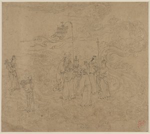 Album de thèmes taoïstes et bouddhistes : Procession des divinités taoïstes : Feuille 7 - Unknown artist