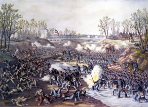 Guerre civile américaine (1861 - 1865) : Bataille de Shiloh ou Pittsburg Landing (Tennessee) 06-07 avril 1862. Gravure du 19ème siècle. - Unknown artist