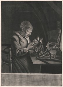 Une vieille femme répare son rouet - Unknown artist