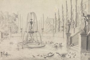 Un bassin ornemental et une fontaine - Unknown artist