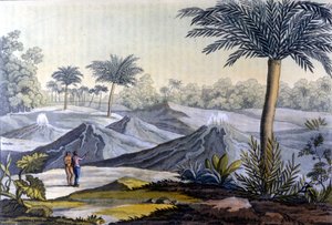 Un homme indigène montre à Humboldt les vulcancitos près de Turbaco en Équateur. Du livre d