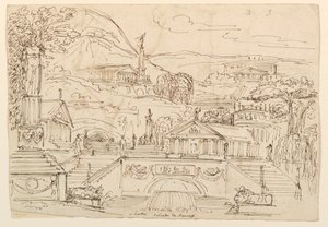Bâtiments antiques sur une colline - Unknown artist