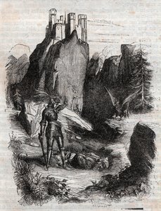 Atlant vaincu par Bradamante - gravure de 1851 de « Roland furieux » - Unknown artist