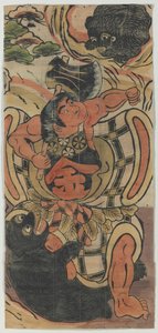 Bannière représentant Kintaro affrontant des ours - Unknown artist