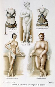 Beauté et difformité du corps de la femme (maigreur et obésité) ; Ceintures de Junon - dans « La femme, médecin du foyer » - Unknown artist