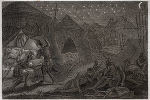 Bible de Royaumont, Ancien Testament : David épargne Saül. David a Saül à sa merci, mais il ne le blesse pas. Il prend juste la lance et sa coupe. Illustration de 1811. - Unknown artist