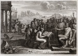 Bible de Royaumont, Ancien Testament : Piété de Josias. Josias, roi de Juda, restaure le culte de Dieu dans son royaume et surpasse en vertu tous les rois ses prédécesseurs. Illustration de 1811 - Unknown artist