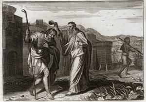 Bible de Royaumont, Ancien Testament : Rite de Saül. Samuel, sur ordre de Dieu, sacre Saül roi des Juifs. Illustration de 1811. - Unknown artist