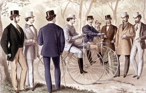 Balade à vélo. Gravure. 1870. - Unknown artist