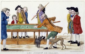 Joueurs de billard - gravure, fin XVIIIe siècle, Carnavalet.