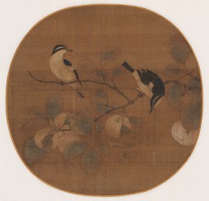 Oiseaux sur une branche de pêcher - Unknown artist