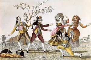 Colin-maillard : Un homme aux yeux bandés cherche à trouver ses compagnons de jeu - Unknown artist