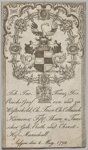 Ex-libris : Johan. Jac. Franz-Joseph, Reichs-Graf von Westerhold - Unknown artist