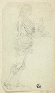 Garçon en costume historique portant un objet - Unknown artist