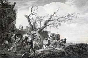Brigands attaquant des voyageurs sur une route de campagne - Unknown artist