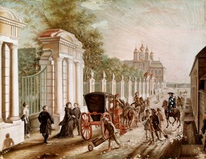 Catherine II quittant le palais de Peterhof avant son couronnement en 1762 - Unknown artist