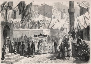 Procession catholique dans les rues de Constantinople à l