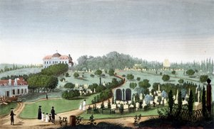Cimetière du Père Lachaise, vers 1820 - dans « Vues de Paris » par Courvoisier