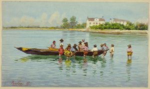 Enfants avec bateau sur la lagune vénitienne