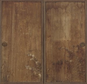 Chrysanthèmes peints sur une paire de portes en bois - Unknown artist