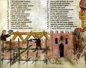 Scène de construction. Miniature du « Roman de Troie » par Benoît de Sainte-Maure. 14ème siècle, Biblioteca Marciana, Venise - Unknown artist