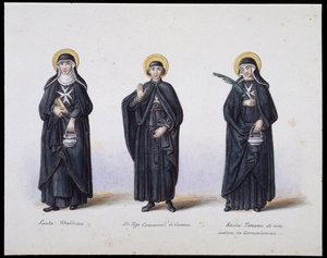 Costumes : 1. Sainte Ubaldesca, 2. Saint Ugo Commandant de Gênes, 3. Sainte Toscane de vie. sd. 19ème siècle - Unknown artist