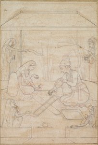 Couple jouant au Chaupar sur une terrasse - Unknown artist