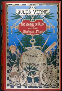 Couverture « Cinq semaines en ballon - Voyage au centre de la terre » par Jules Verne, éd. Hetzel