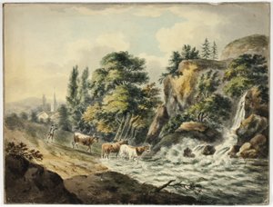 Troupeau de vaches conduit à la rivière - Unknown artist