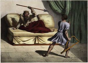 David jouant de la cithare devant le roi Saül pour l