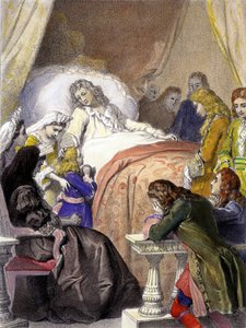 Mort de Louis XIV (1638-1715), roi de France, le 1er septembre 1715 à Versailles et le futur Louis XV (1710-1774)
