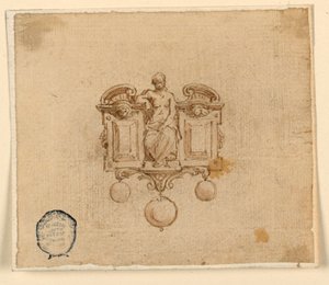 Design pour broche avec femme dans un fronton brisé - Unknown artist