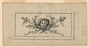 Conception pour un panneau avec une tête devant deux thyrses croisés - Unknown artist