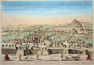 Vue détaillée de la ville de Lyon sur les rives du Rhône et de la Saône - Unknown artist