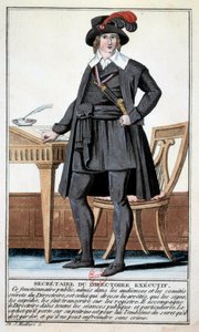 Directoire : costume de secrétaire du directoire exécutif. Gravure du XVIIIe siècle. Paris, B.N.