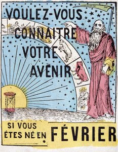 Voulez-vous connaître votre avenir ? : Nostradamus. Étiquette publicitaire astrologique du 19ème siècle
