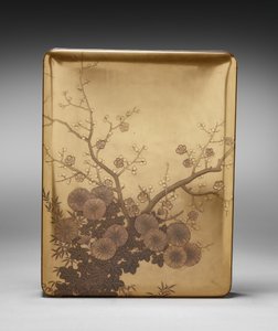 Boîte à documents (Ryōshibako) avec chrysanthème et prune (couvercle) - Unknown artist