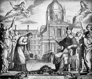 Gravure à la gloire du Cardinal Richelieu pour le rétablissement de la Sorbonne à Paris, commandée à Lemercier, achevée en 1642 - Unknown artist