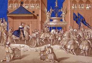 Entrée de Charles VII (1403-1461) à Paris. Chromolithographie du XIXe siècle.