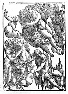 Éole (en bas à droite) et les vents. « Mythologiae sive explicationes fabularum » de Natalis Comitis. Padoue 1677. - Unknown artist