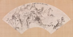 Éventail - Paysage avec cheval et pont