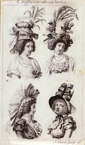 Mode du 18e siècle : les chapeaux des femmes de Berlin. Gravure de 1793. - Unknown artist