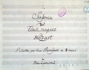 Première page de la symphonie réduite pour deux pianos et huit mains de Die Zauberflöte, opéra de Mozart, version Lichtenthal (19ème siècle) - Unknown artist