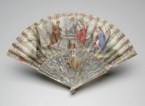 Éventail pliant avec Rebecca et Éliézer au puits, vers 1740 - Unknown artist