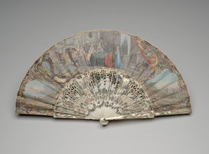 Éventail pliant avec une scène de joueurs de cartes dans un intérieur à la mode - Unknown artist