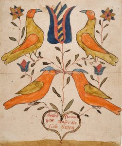 Quatre oiseaux, tulipe et cœur - Unknown artist